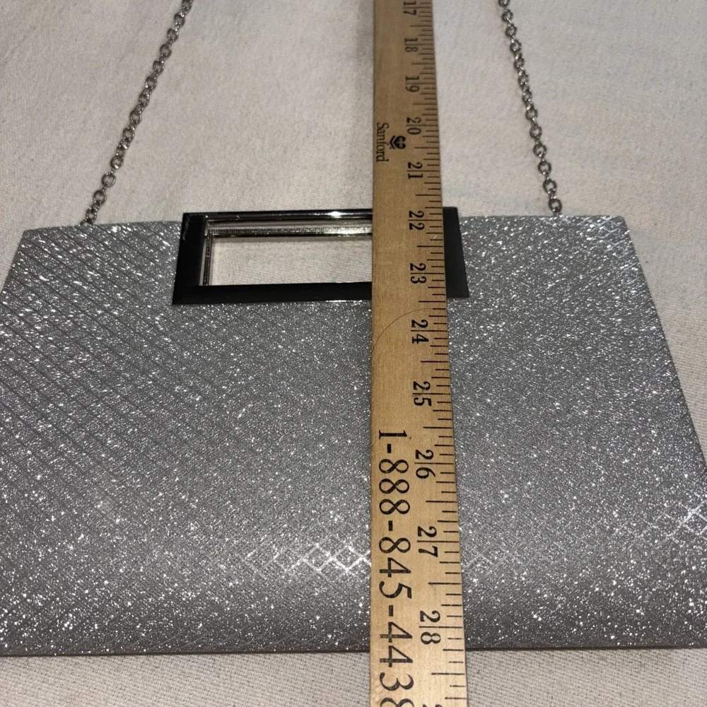 Silver Glitter Evening Bag Clutch Crossbody Silver Chain Prom‎ Formal